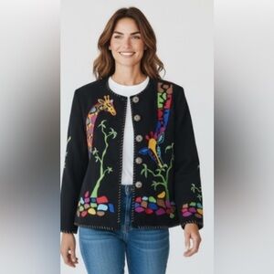 Vintage Allure black jacket with embroidered giraffe on the back and fro…